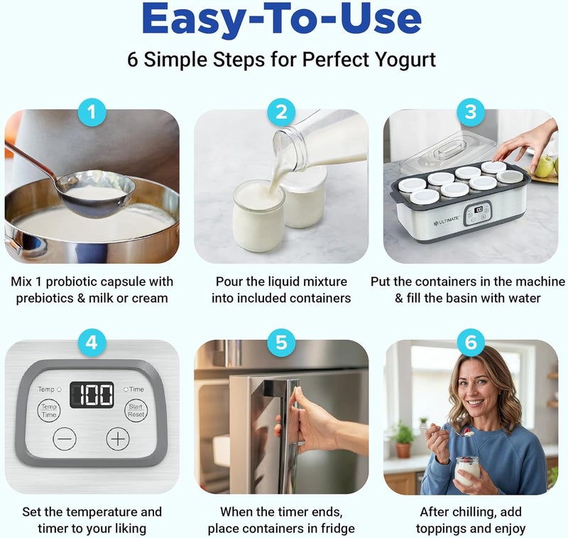 Ultimate Probiotic Yogurt Maker with Adjustable Temperature & Time Control - Make Trillions of Live Probiotics & Get Better Gut Health - LIFETIME WARRANTY - Wellness Gifts for Men & Women - Image 3